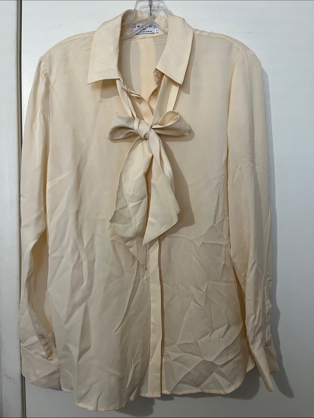 FRAME Denim Le Bow Tie Shirt in Gardena 100% Silk Size S